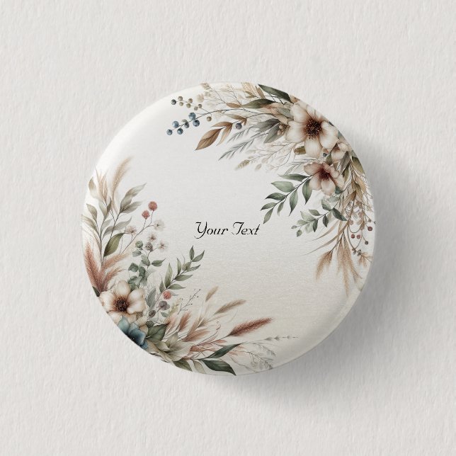 Macaron Rond 2,50 Cm Bouton Fleurs Bleues Ivoire Aquarelle (Devant)