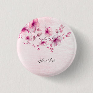 Macaron Rond 2,50 Cm Bouton Fleurs Roses Aquarelle