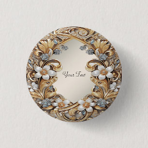Macaron Rond 2,50 Cm Bouton floral blanc or décoratif