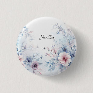 Macaron Rond 2,50 Cm Bouton floral bleu rose aquarelle
