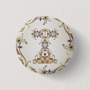 Macaron Rond 2,50 Cm Bouton floral en or blanc