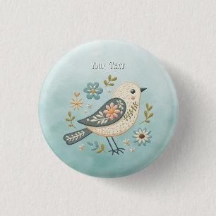 Macaron Rond 2,50 Cm Bouton floral Petit Oiseau Vert