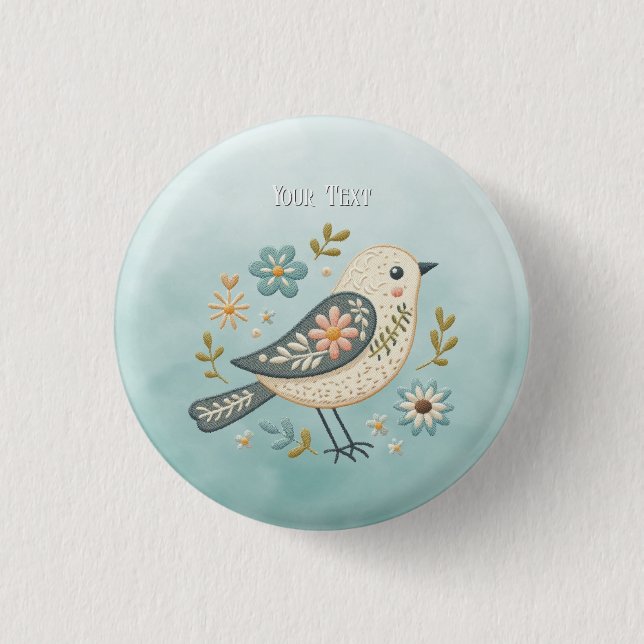 Macaron Rond 2,50 Cm Bouton floral Petit Oiseau Vert (Devant)