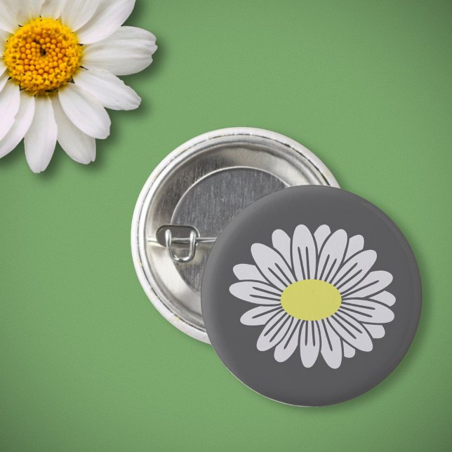 Macaron Rond 2,50 Cm Bouton gris Fleur Faisy (Daisy Flower Gray Button)