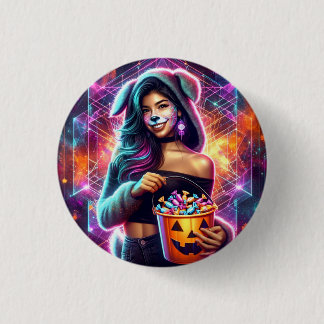 Macaron Rond 2,50 Cm Bouton Halloween Fille Chienne Cosmique Néon