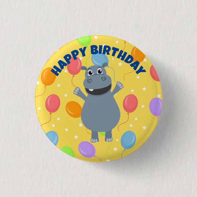 Macaron Rond 2,50 Cm Bouton Happy Hippo (Devant)