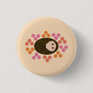 Macaron Rond 2,50 Cm Bouton Hérisson et Fleurs