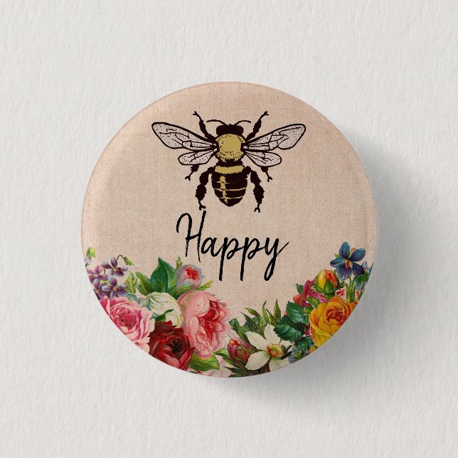 Macaron Rond 2,50 Cm Bouton heureux personnalisé d'abeille (Devant)