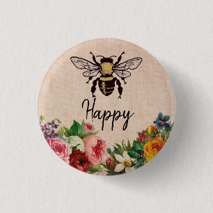 Macaron Rond 2,50 Cm Bouton heureux personnalisé d'abeille