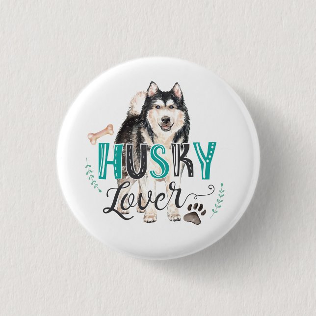 Macaron Rond 2,50 Cm Bouton Husky Lover (Devant)