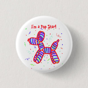 Macaron Rond 2,50 Cm Bouton "I'm a Pop Star" Balloon Dog Party