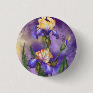 Macaron Rond 2,50 Cm Bouton Iris Fleurs Irises - Peinture