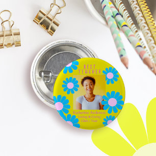 Macaron Rond 2,50 Cm Bouton Jaune Daisy Best Teacher Photo