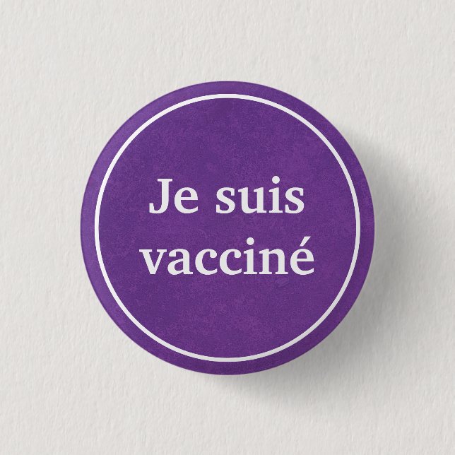 Macaron Rond 2,50 Cm Bouton Je suis vacciné (violet) en français (Devant)