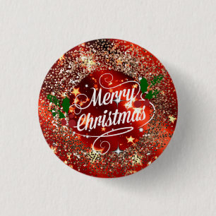 Macaron Rond 2,50 Cm Bouton Joyeux Noël, étincelant et parties scinti