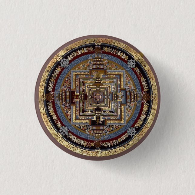 Macaron Rond 2,50 Cm Bouton Kalachakra Mandala A (Devant)