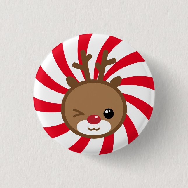 Macaron Rond 2,50 Cm Bouton Kawaii Reindeer (Devant)