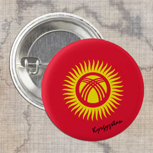 Macaron Rond 2,50 Cm Bouton Kirghizistan, drapeau patriotique Kirghizis