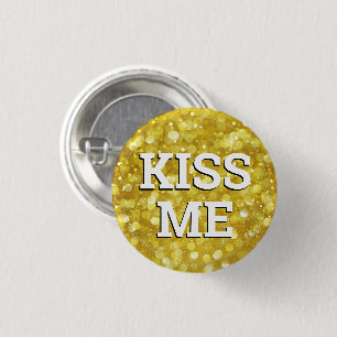 Macaron Rond 2,50 Cm Bouton KISS ME fun / Retro Party - Gold