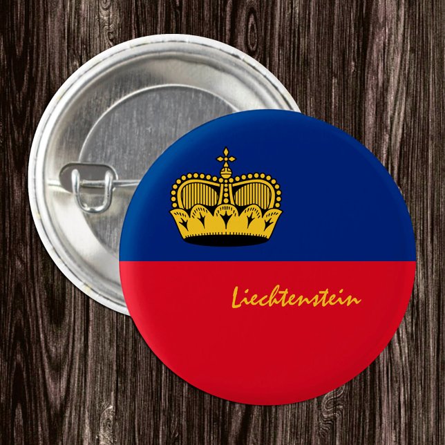 Macaron Rond 2,50 Cm Bouton Liechtenstein, drapeau patriotique Liechten (Créateur téléchargé)
