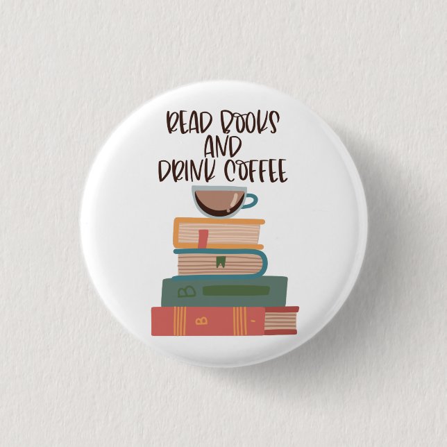 Macaron Rond 2,50 Cm Bouton Lire Livres et Boire Café (Devant)