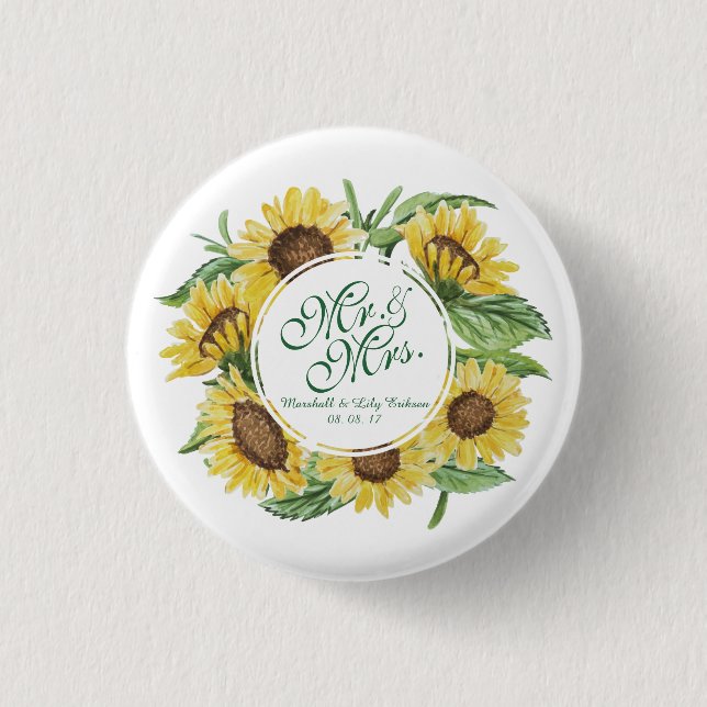 Macaron Rond 2,50 Cm Bouton Mariage de couronne de tournesol personnali (Devant)
