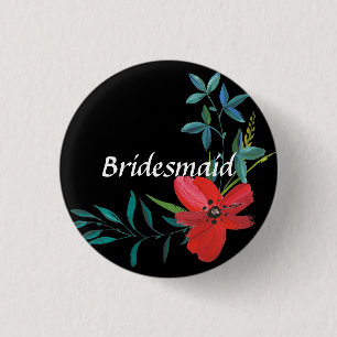 Macaron Rond 2,50 Cm Bouton mariage Fleur Rouge Floral Bridesmaid