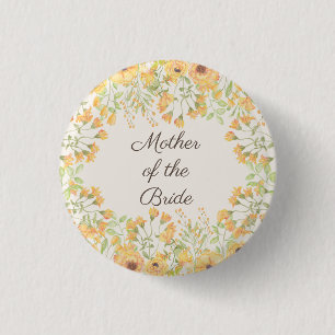 Macaron Rond 2,50 Cm Bouton Mère Mariée Fleurs Jaunes Pastel