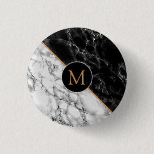 Macaron Rond 2,50 Cm Bouton Monogramme avec marbre noir blanc