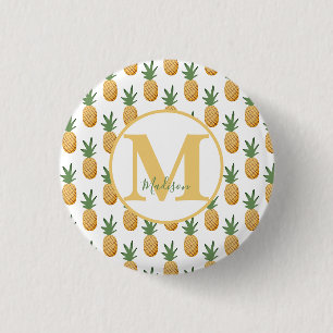 Macaron Rond 2,50 Cm Bouton Monogramme d'ananas tropical mignon