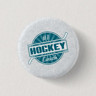 Macaron Rond 2,50 Cm Bouton Numéro 1 Entraîneur de hockey (bleu)