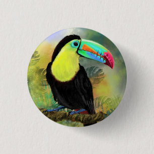 Macaron Rond 2,50 Cm Bouton Oiseau Toco Toucan Exotic Tropical