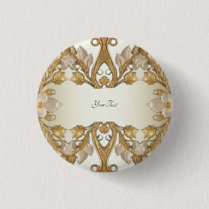 Macaron Rond 2,50 Cm Bouton or décoratif Fleurs blanches