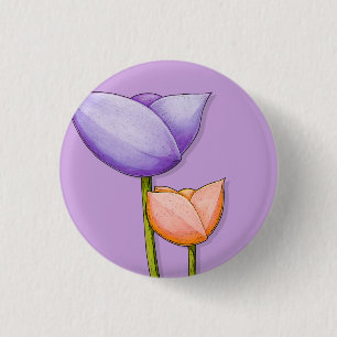 Macaron Rond 2,50 Cm Bouton orange violet de fleurs simples