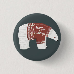Macaron Rond 2,50 Cm Bouton Ours polaire Joyeux Vacances