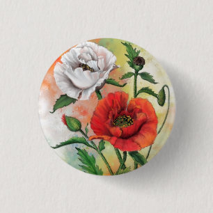 Macaron Rond 2,50 Cm Bouton Papillons blancs rouges - Peinture