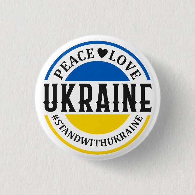 Macaron Rond 2,50 Cm Bouton Peace Love Ukraine (Devant)