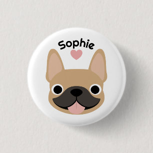 Macaron Rond 2,50 Cm Bouton personnalisé avec nom de Bouledogue Françai