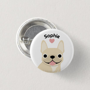 Macaron Rond 2,50 Cm Bouton personnalisé avec nom de Bouledogue Françai
