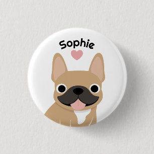 Macaron Rond 2,50 Cm Bouton personnalisé avec nom de Bouledogue Françai