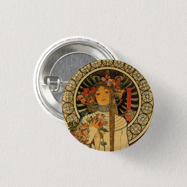 Macaron Rond 2,50 Cm Bouton Pinback Art Nouveau (Devant & derrière)