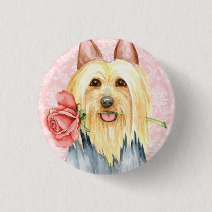 Macaron Rond 2,50 Cm Bouton Pinback du Rose de Valentine Silky Terrier