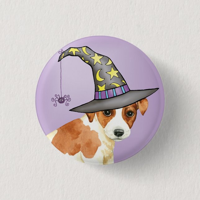 Macaron Rond 2,50 Cm Bouton Pinback Russell Terrier Witch (Devant)