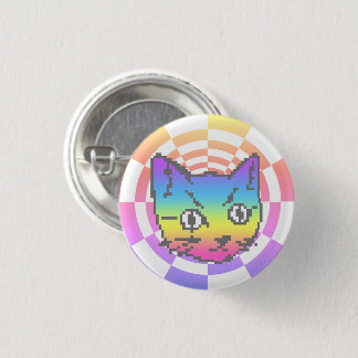 MACARON ROND 2,50 CM BOUTON PIXEL KITTY CAT PSYCHEDELIC RAINBOUR