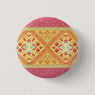 Macaron Rond 2,50 Cm Bouton Plumes rouges et jaunes