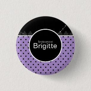 Macaron Rond 2,50 Cm Bouton point polka violet et noir