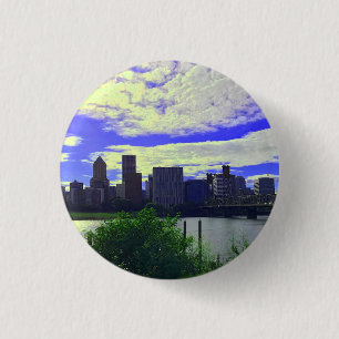 Macaron Rond 2,50 Cm Bouton Portland, Oregon Skyline #2