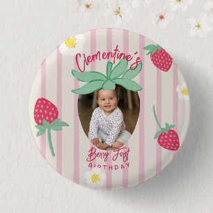 Macaron Rond 2,50 Cm Bouton Premier Anniversaire Fraise avec Photo