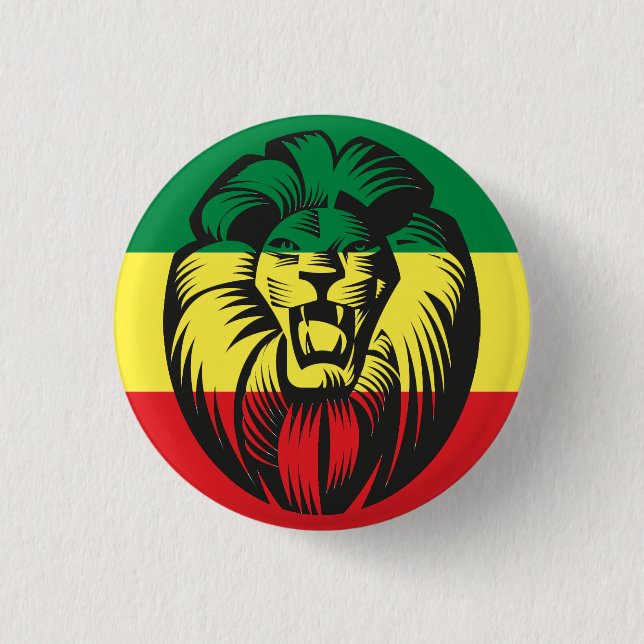 Macaron Rond 2,50 Cm Bouton Racines Reggae Lion Jah Rastafari Rasta (Devant)
