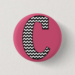Macaron Rond 2,50 Cm Bouton rond "C" Monogramme noir et blanc Chevron